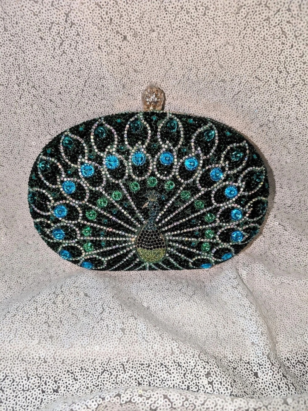 Embellished Peacock Clutch in Green & Blue Like New